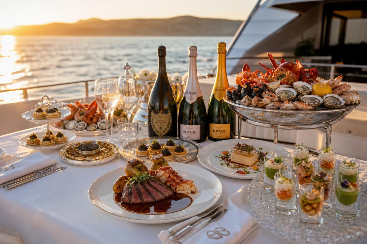 Menu Essentiel – plateau gastronomique servi à bord du yacht